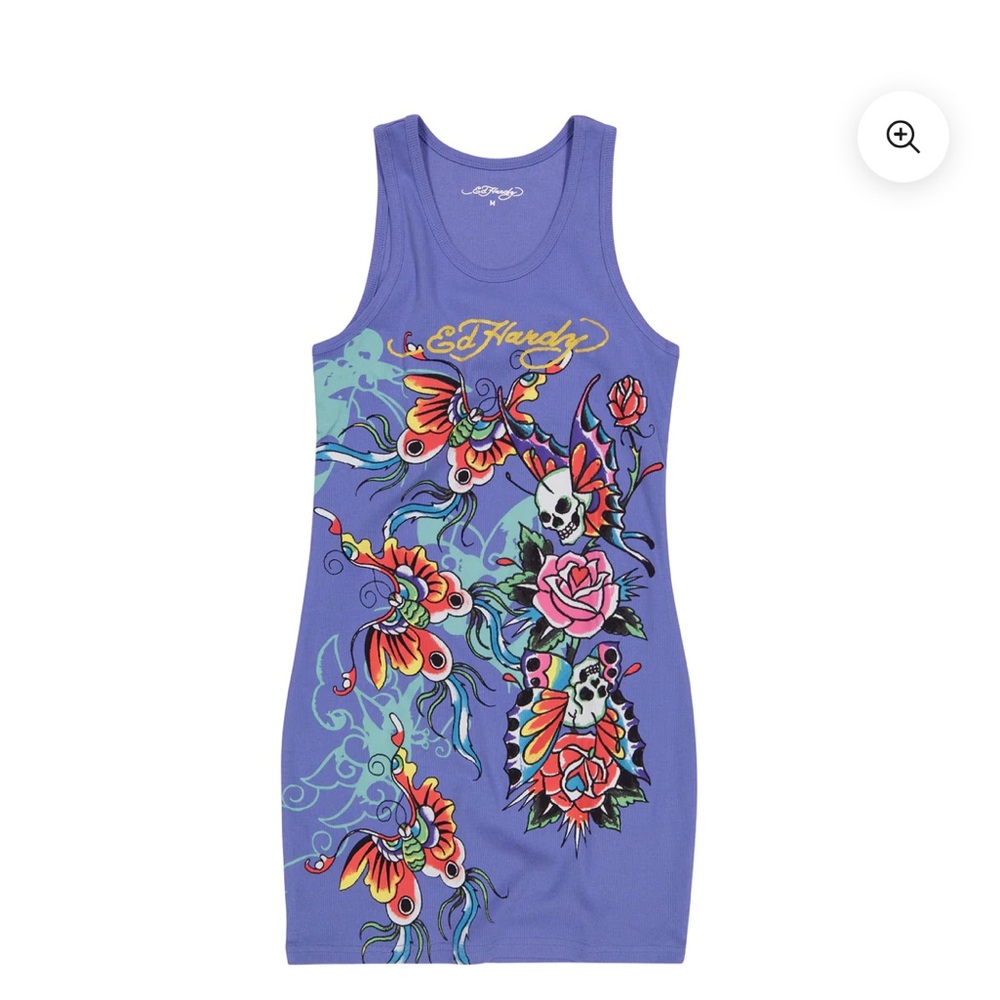 Ed Hardy Women's Blue Floral Skull Mini Dress